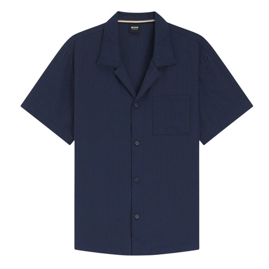 Navy - Front - Boss Mens Plain Breathable Shirt