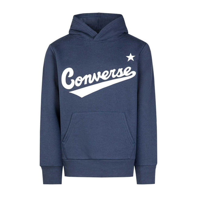 Navy - Front - Converse Childrens-Kids Logo Pullover Hoodie