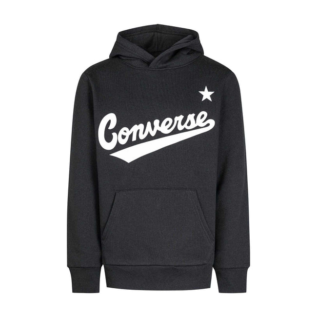 Black - Front - Converse Childrens-Kids Logo Pullover Hoodie