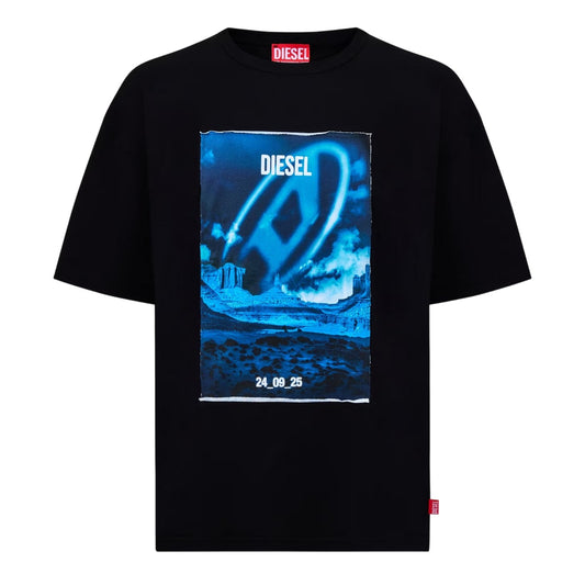 Black - Front - Diesel Mens T-Boxt Graphic Print Oversized T-Shirt