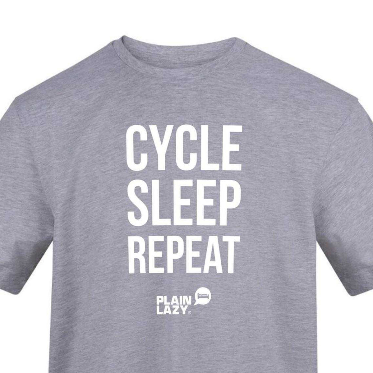 Grey - Side - Plain Lazy Mens Cycle Sleep Repeat Printed T-Shirt