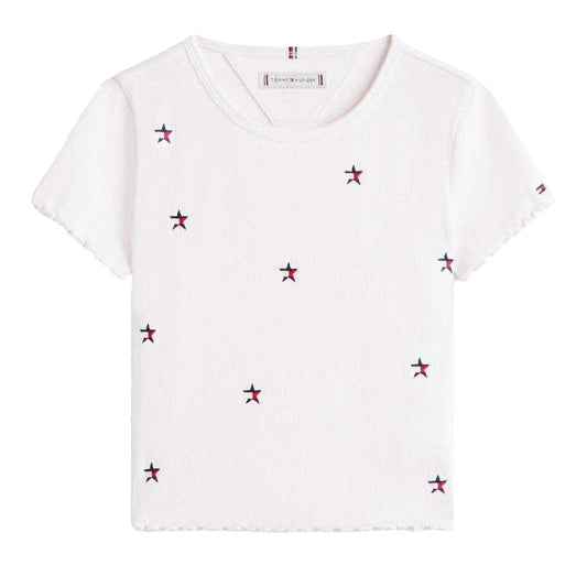 White - Front - Tommy Hilfiger Girls Star Ribbed T-Shirt