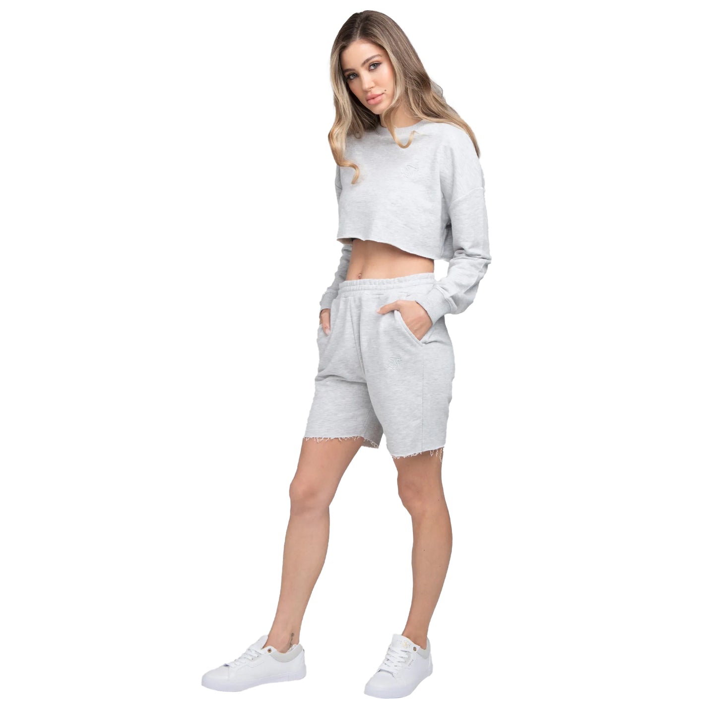 Grey - Side - SikSilk Womens-Ladies Crop Sweatshirt