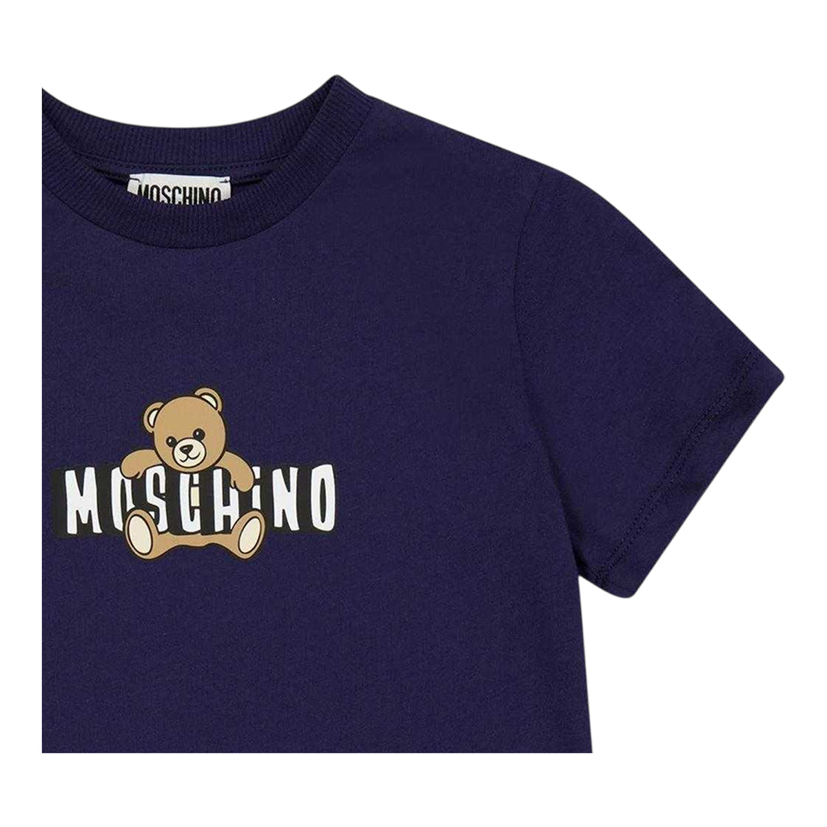 Blue Navy - Side - Moschino Childrens-Kids Teddy Bear T-Shirt