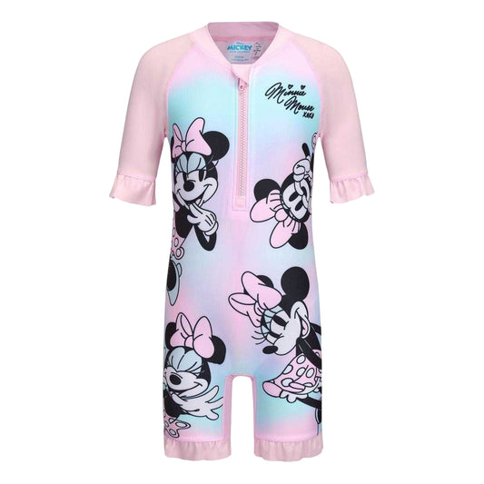 Pink - Front - Disney Childrens-Kids Minnie Mouse All-Over Print One Piece Swimsuit