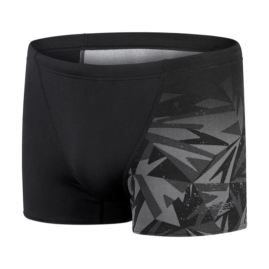 Black-Grey - Front - Speedo Mens Geometric Swimming Trunks