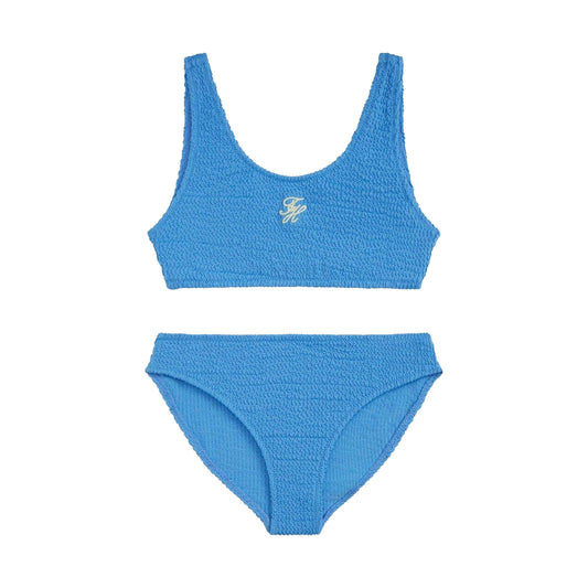 Blue - Front - Tommy Hilfiger Girls Textured Bikini Set