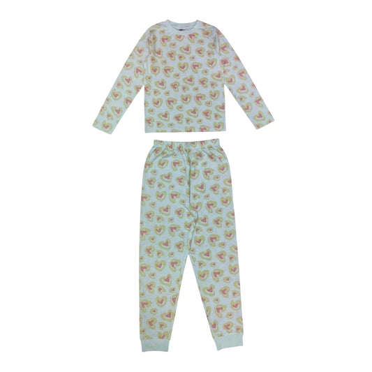 Green - Front - Star Childrens-Kids Hearts Pyjama Set