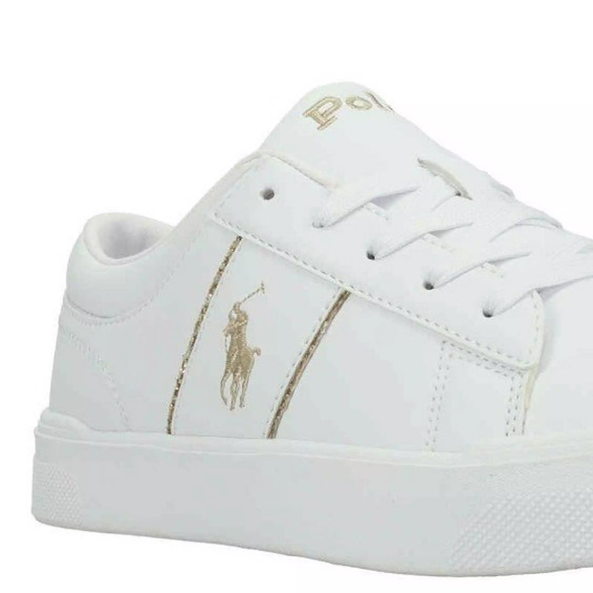 White-Gold - Side - Ralph Lauren Womens-Ladies Frazier II Golden Logo Trainers