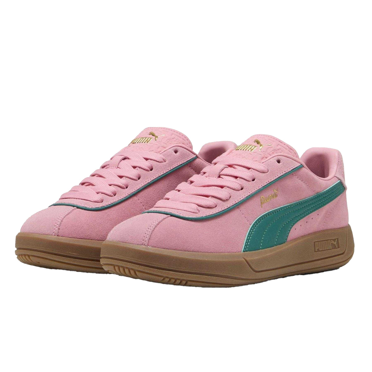 Green-Pink - Lifestyle - Puma Womens-Ladies Club Klassika Leather Low Trainers