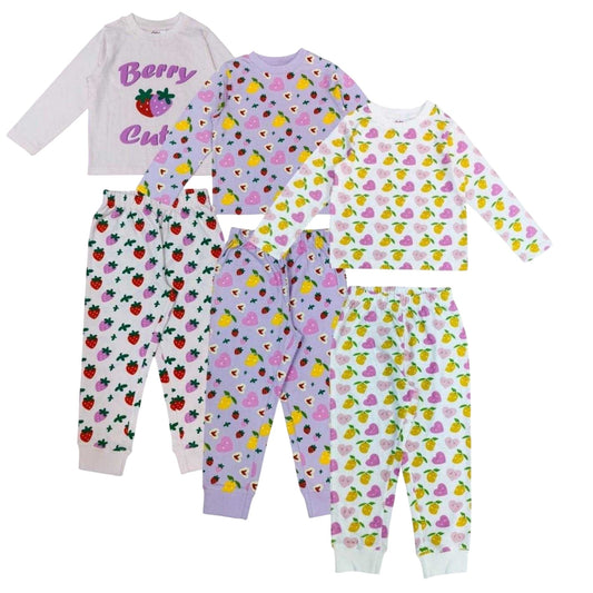 Multicoloured - Front - Star Girls Long Pyjama Set (Pack of 3)