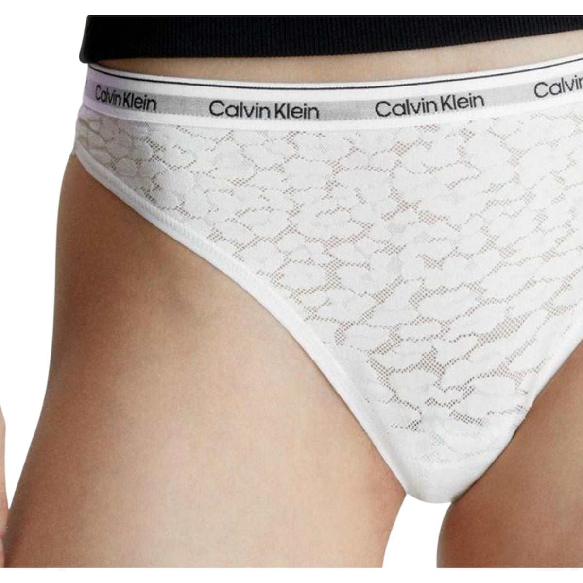 White - Side - Calvin Klein Womens-Ladies Modern Lace Thong