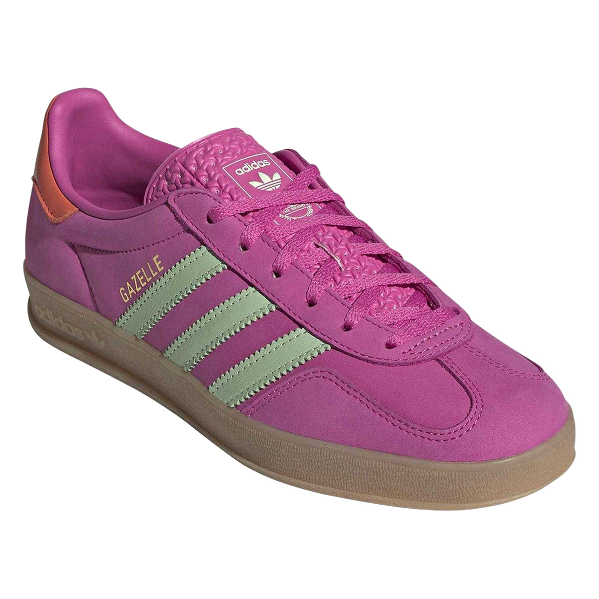 Fuchsia-Green - Pack Shot - Adidas Womens-Ladies Gazelle Retro Suede Trainers