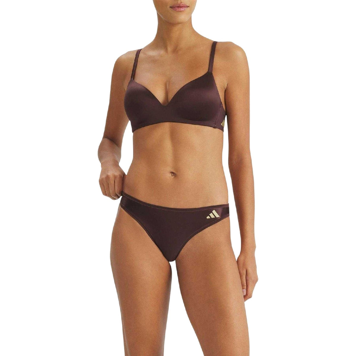 Brown - Side - Adidas Womens-Ladies Logo Thong