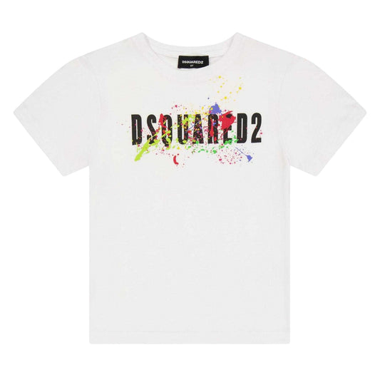 White - Front - DSquared2 Childrens-Kids Spray Paint Logo T-Shirt