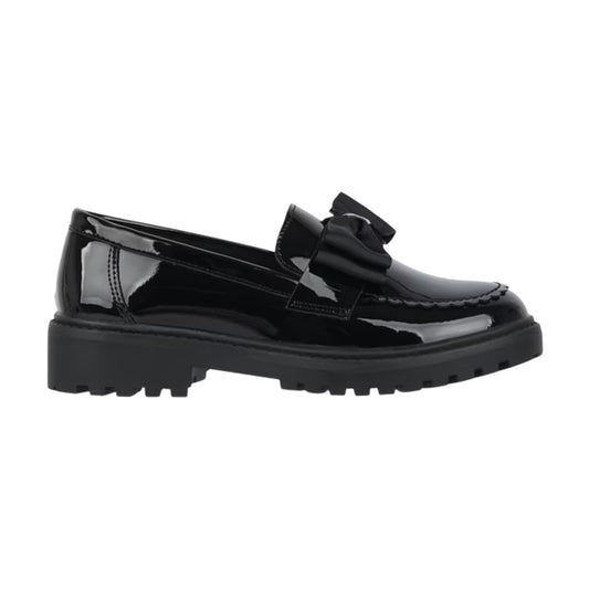 Black Patent - Front - Miso Girls Patent Leather Bow Detail Loafers