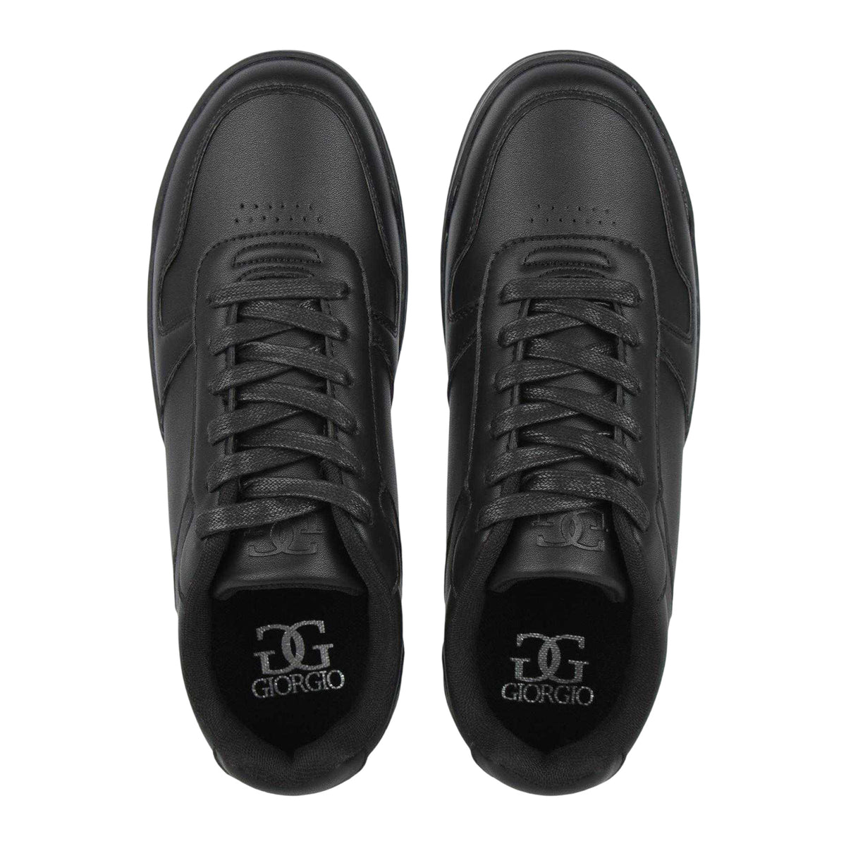 Black - Side - Giorgio Mens Faux Leather Lace Up Trainers