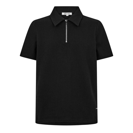 Black - Front - Belier Mens Textured Quarter Zip Short-Sleeved Polo Shirt
