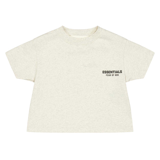 Oatmeal Heather - Front - Fear Of God Essentials Childrens-Kids Logo T-Shirt
