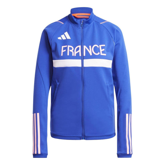 Lucid Blue - Front - Adidas Womens-Ladies France Moisture Wicking Track Jacket