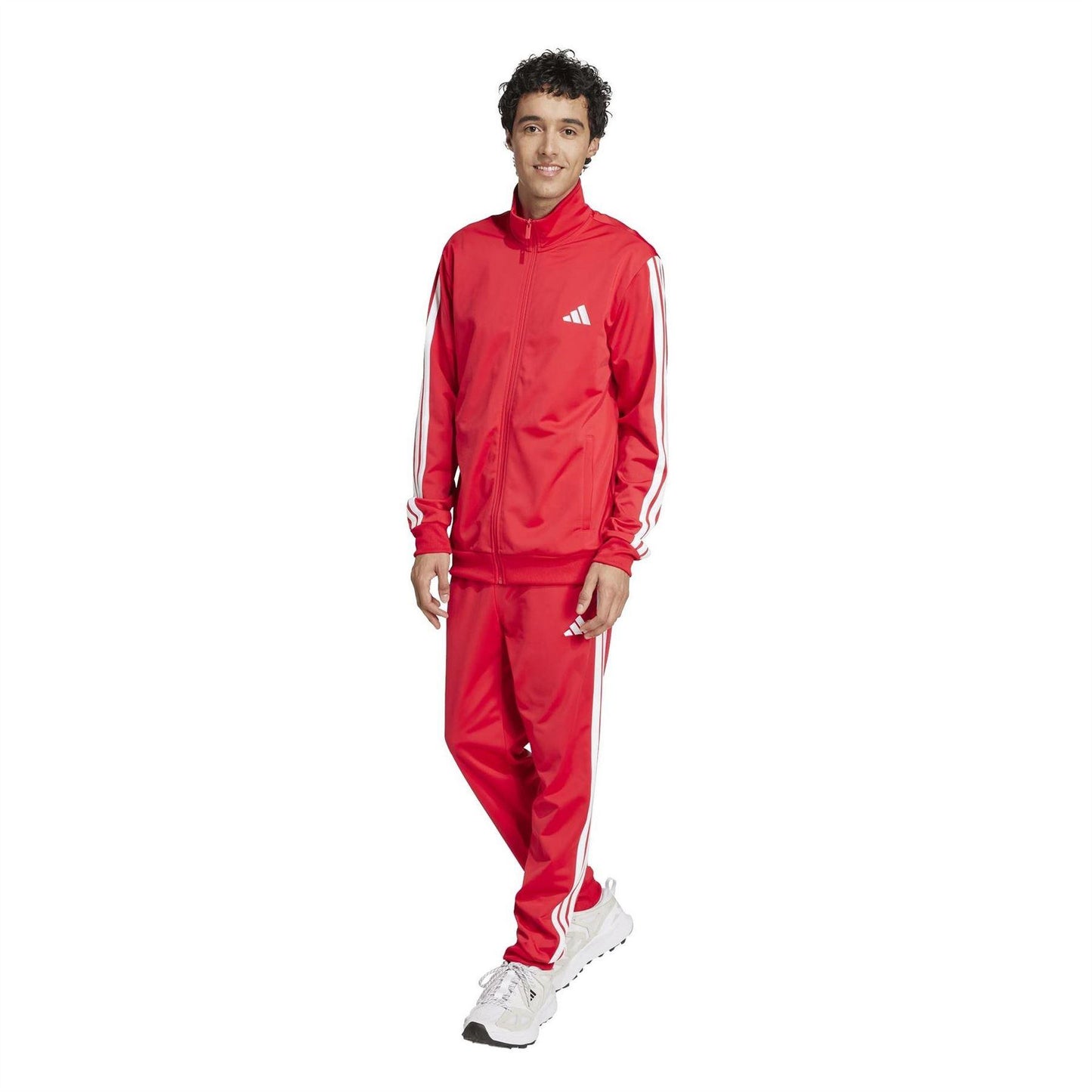 Ruby Red-White - Pack Shot - Adidas Mens 3-Stripe Colourblock Relaxed Fit Tracksuit