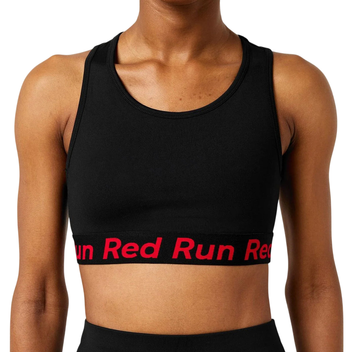 Black - Side - Red Run Womens-Ladies Scoop Neck Snug Fit Sports Bra