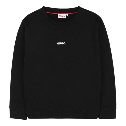 Black - Front - Hugo Boys Crew Neck Regular Sweatshirt