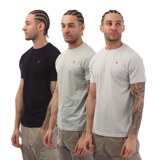Grey-Light Grey-Black - Front - Farah Mens Laven T-Shirt (Pack of 3)