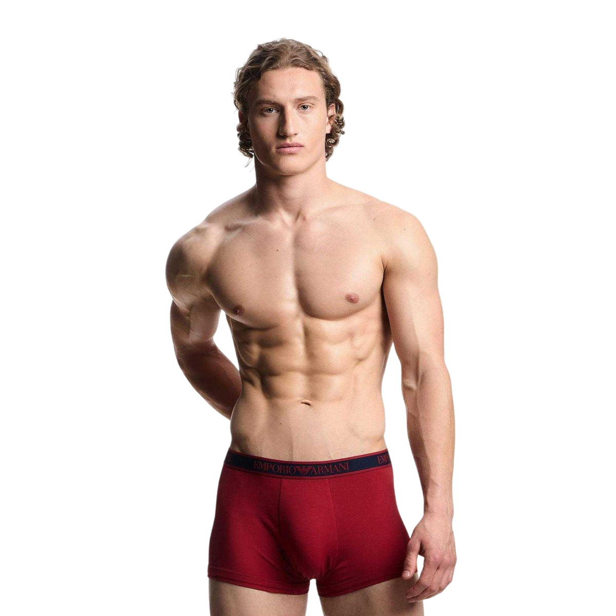 Red-Navy-White - Side - Emporio Armani Mens Core Logo Boxer Briefs (Pack of 3)