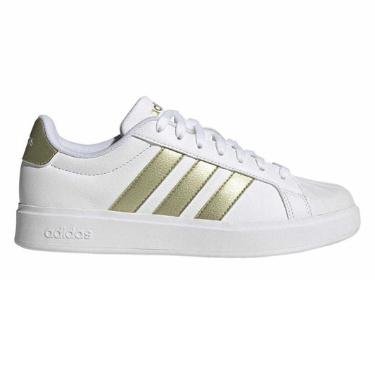 White-Gold - Front - Adidas Womens-Ladies Grand Court Low Cut Flat Trainers