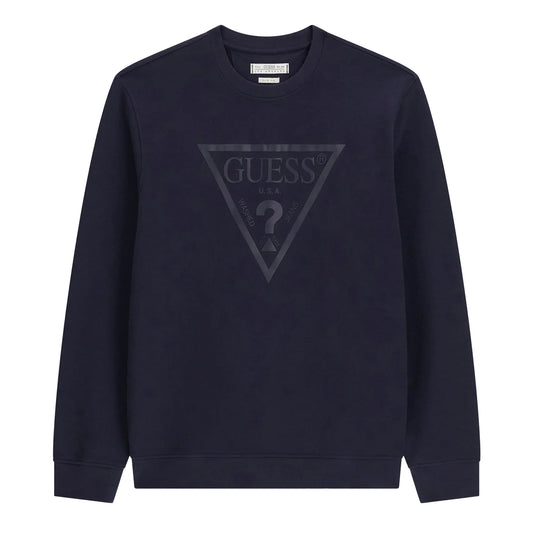 Blue - Front - Guess Mens Embossed Crew Neck Slim Sweatshirt