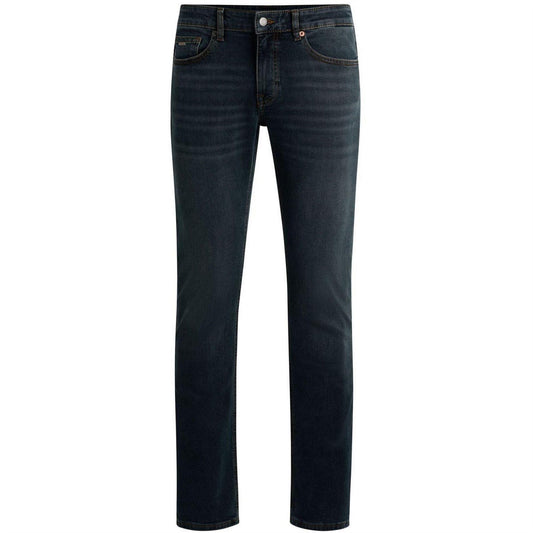 Dark Blue - Front - Boss Mens Delaware Denim Plain Slim Jeans