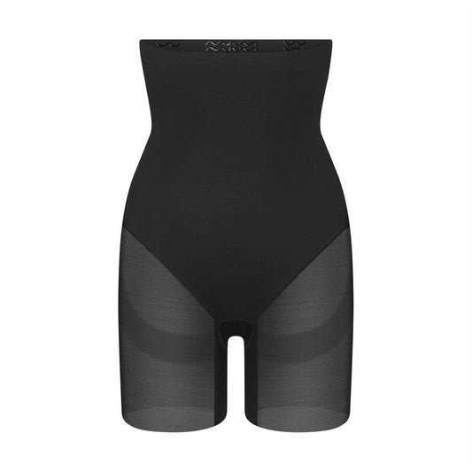 Onyx - Front - Skims Womens-Ladies Mesh Panel Mid Thigh Shapewear Shorts