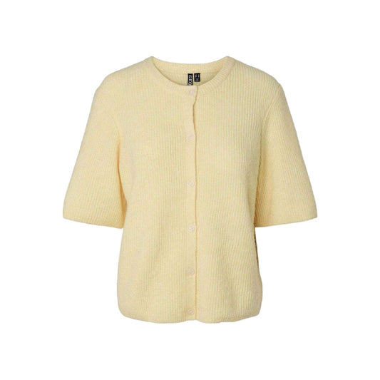 Pale Yellow - Front - Pieces Womens-Ladies Rib Knit Relaxed Fit Short-Sleeved Cardigan