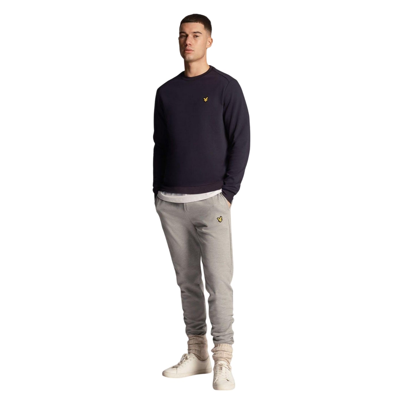 Navy - Pack Shot - Lyle & Scott Mens Fly Fleece Crew Neck Sweatshirt