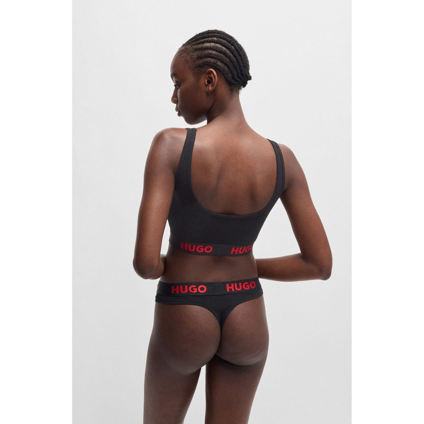 Black - Pack Shot - Hugo Womens-Ladies Sporty Logo Thong