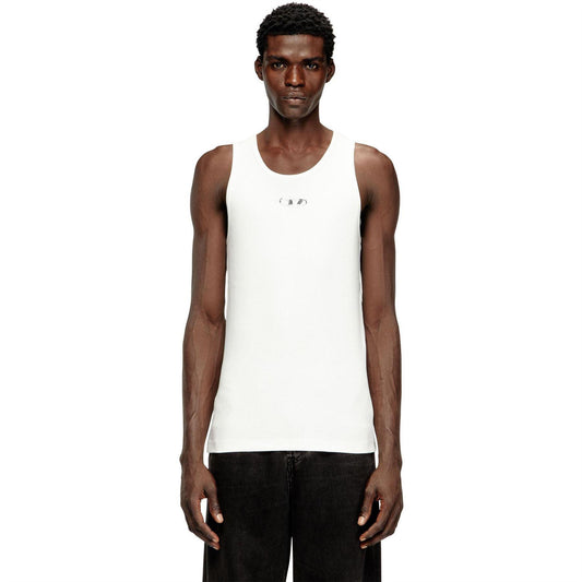 White - Front - Diesel Mens Logo Cotton Blend Tank Top