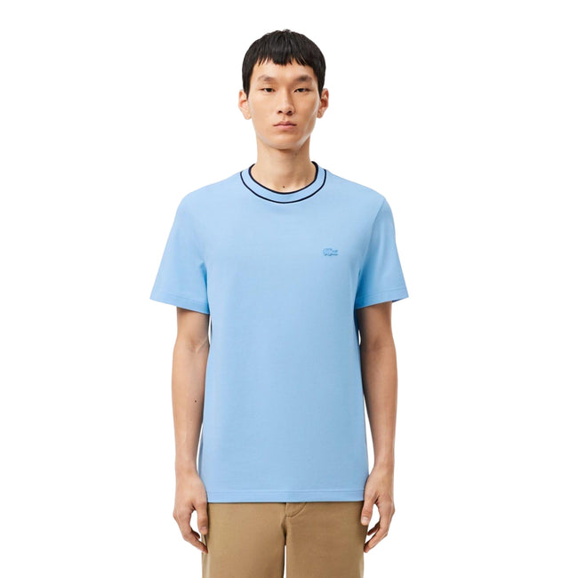 Light Blue - Lifestyle - Lacoste Mens Pique Striped Neckline T-Shirt