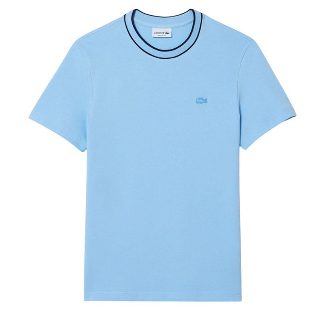 Light Blue - Front - Lacoste Mens Pique Striped Neckline T-Shirt