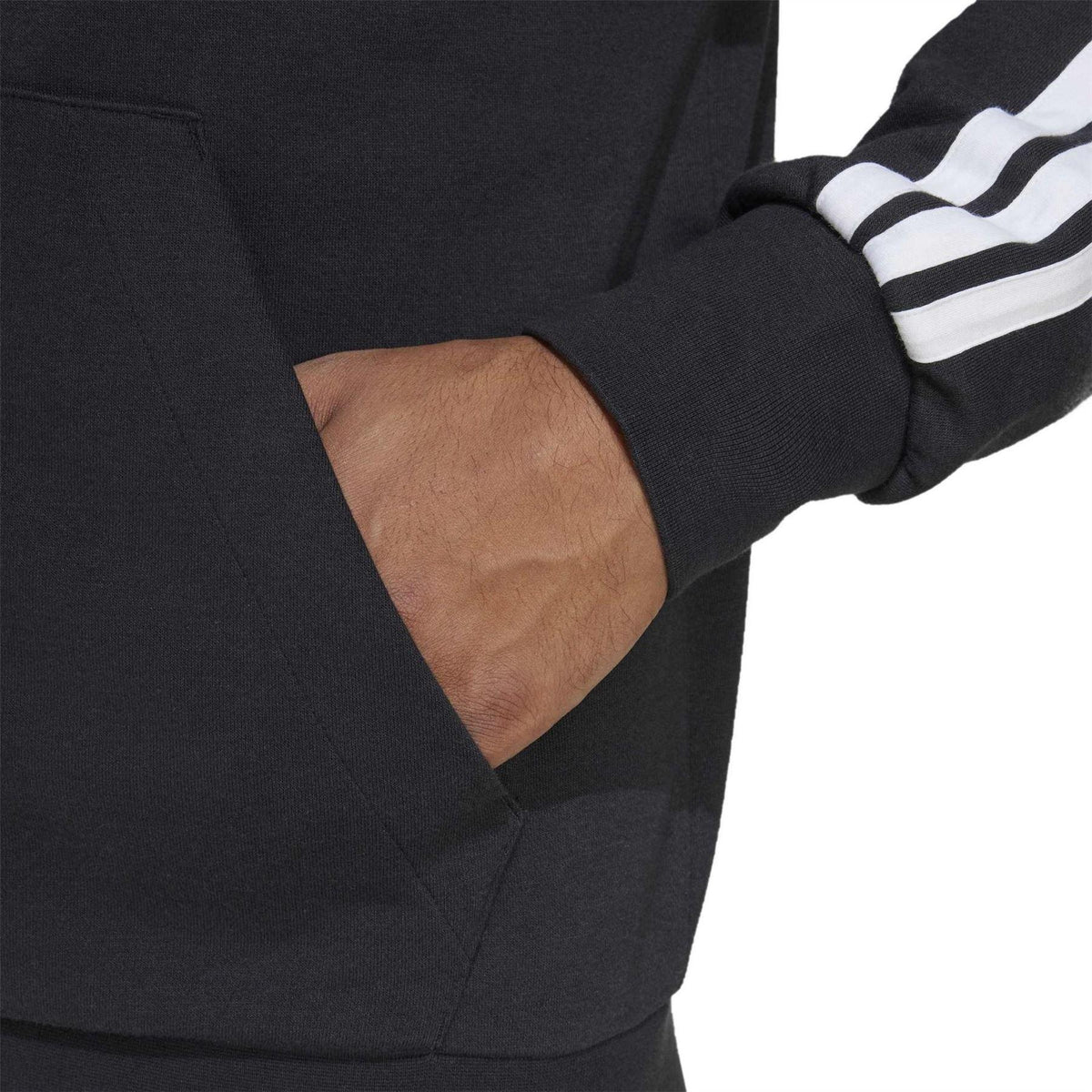 Black-White - Pack Shot - Adidas Mens 3 Stripes Full Zip Hoodie