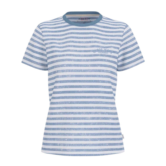 Blue - Front - Guess Womens-Ladies Striped Slim T-Shirt