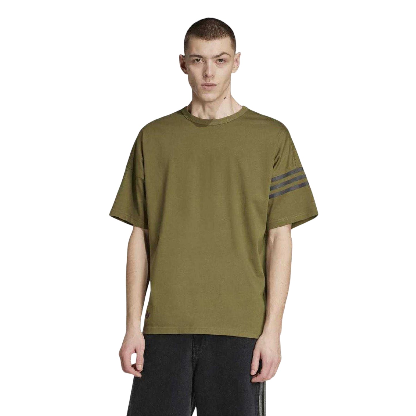 Olive - Side - Adidas Mens Neuclassics 3 Stripes T-Shirt