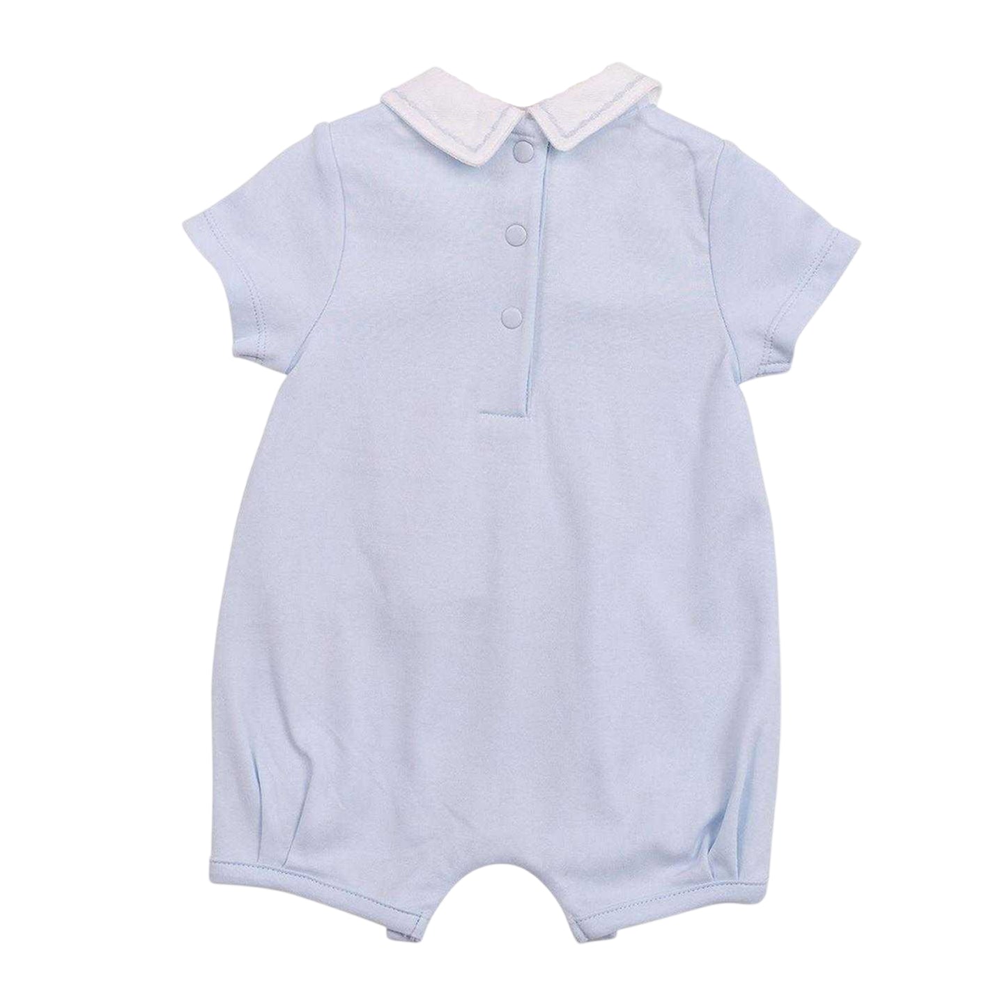 Blue - Back - Mintini Baby Embroidered Romper