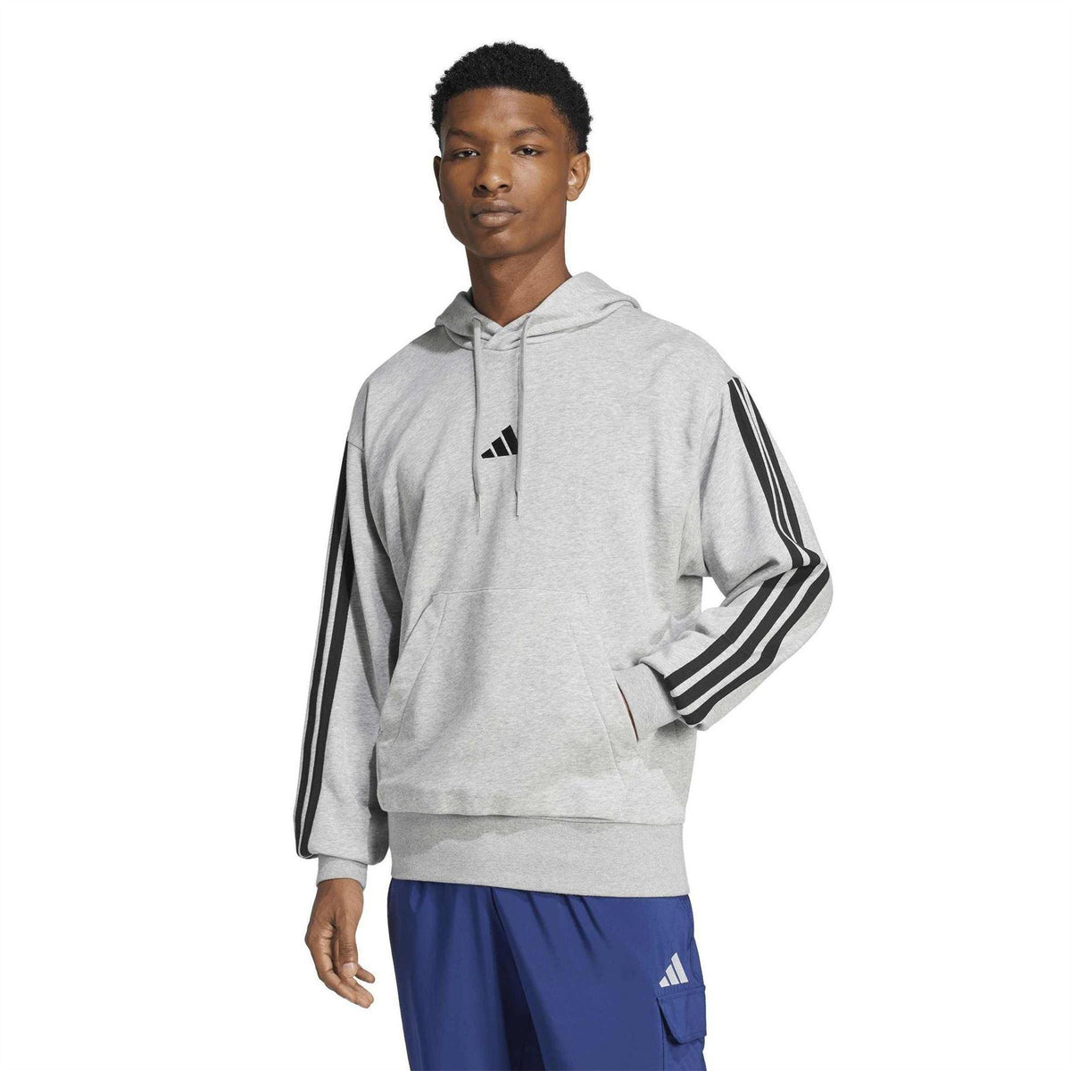Medium Heather Grey - Pack Shot - Adidas Mens 3 Stripes Hoodie