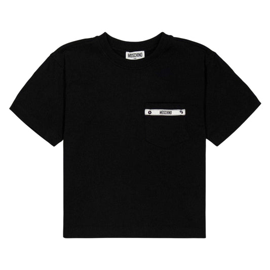 Black - Front - Moschino Childrens-Kids Pocket Detail T-Shirt