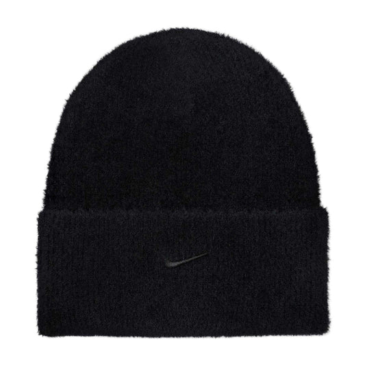 Black - Front - Nike Mens Peak Embroidered Logo Fuzzy Beanie