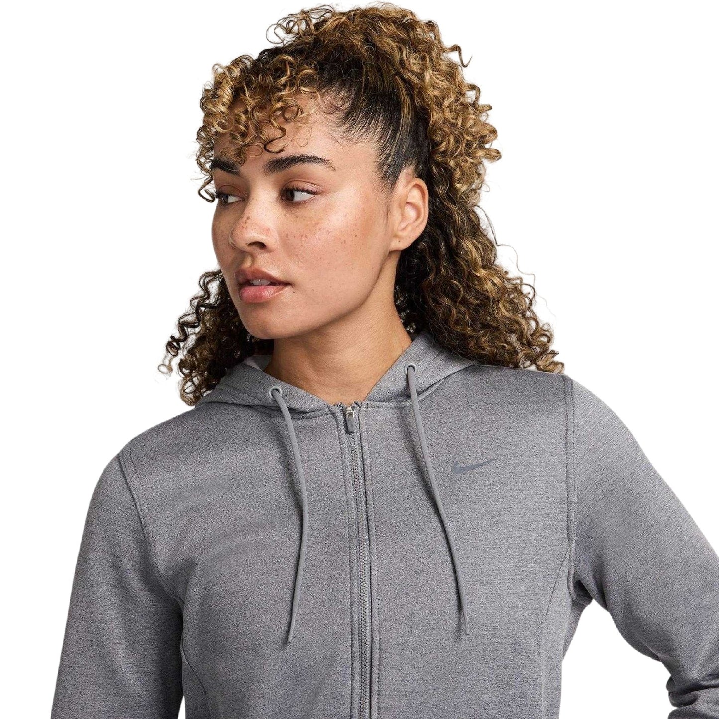 Carbon Heather - Side - Nike Womens-Ladies Logo Full Zip Hoodie
