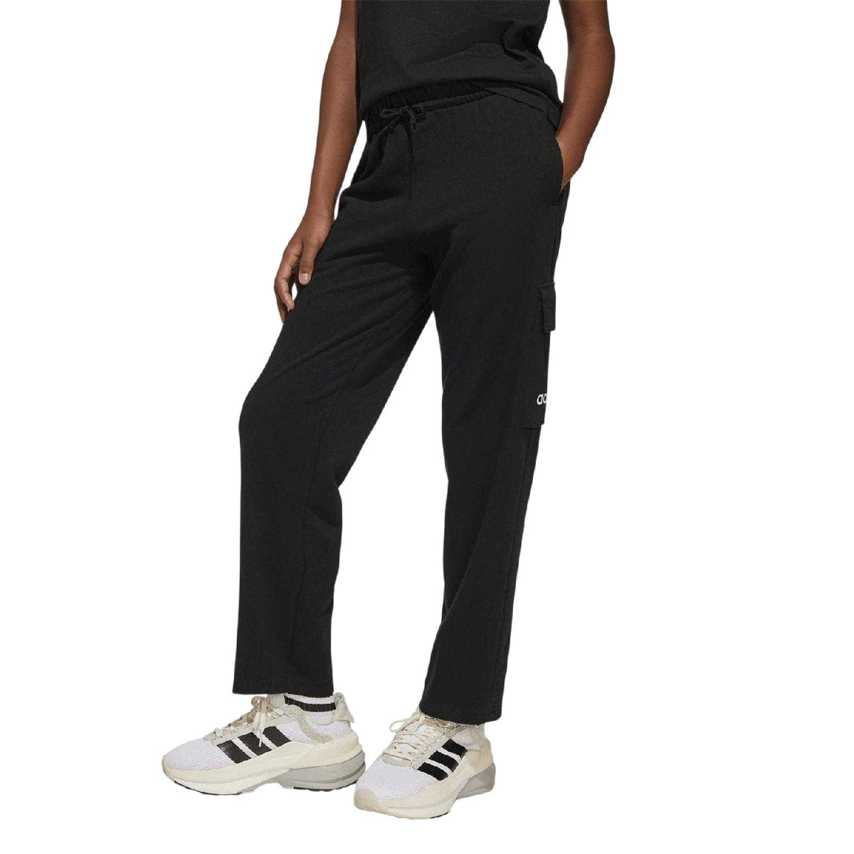 Black-White - Side - Adidas Girls Essentials Multi Pocket Loose Fit Cargo Trousers