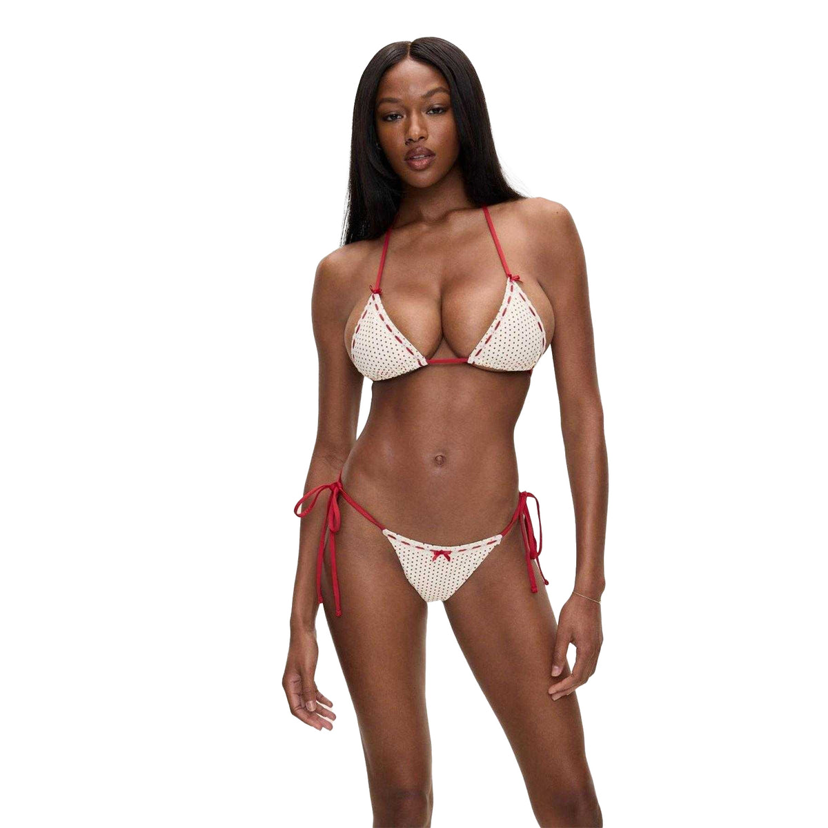 Strawberry - Pack Shot - Frankies Bikinis Womens-Ladies X Bella Hadid Mackenzie Polka Dot Bikini Bottoms