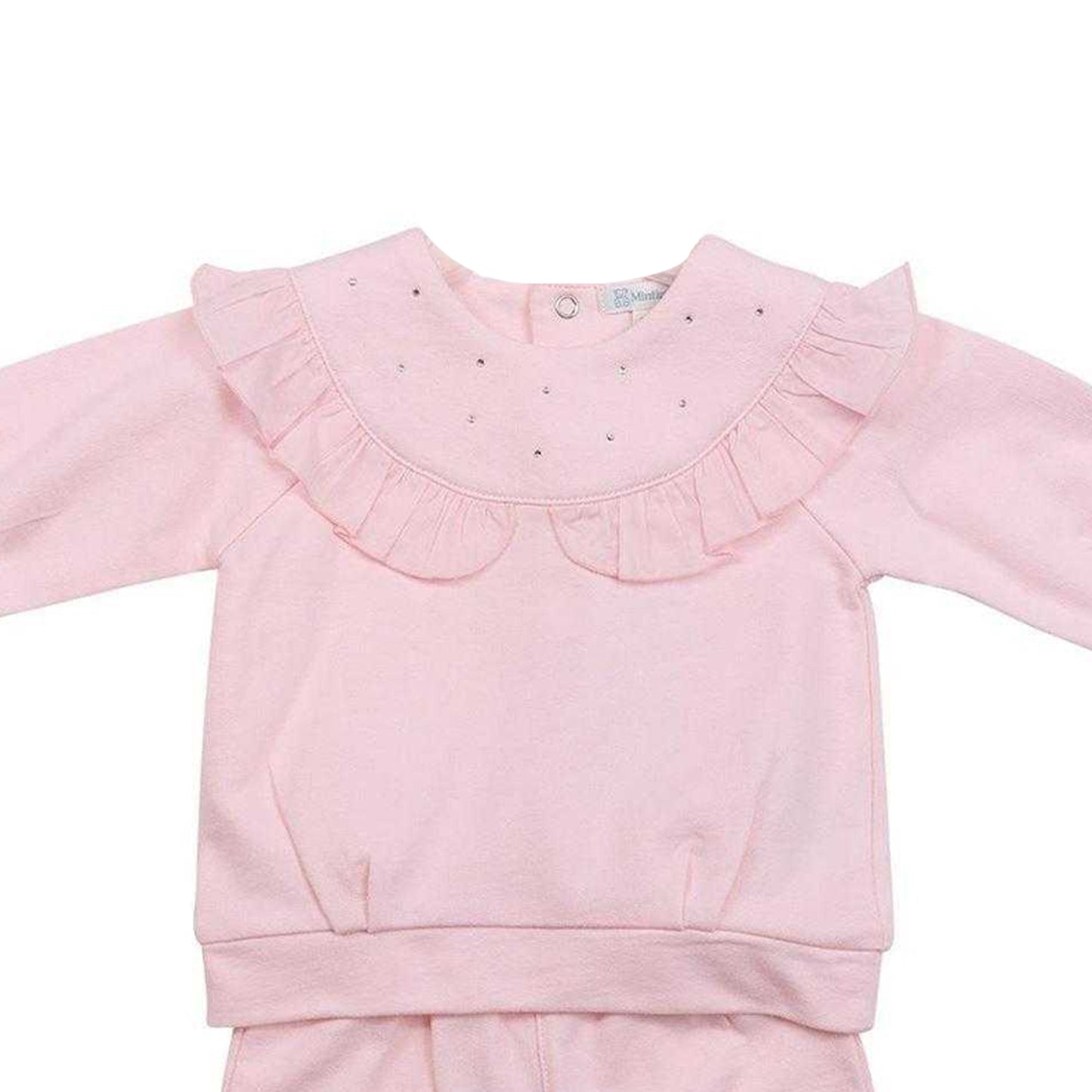 Pink - Side - Mintini Baby Girls Ruffled Long Pyjama Set